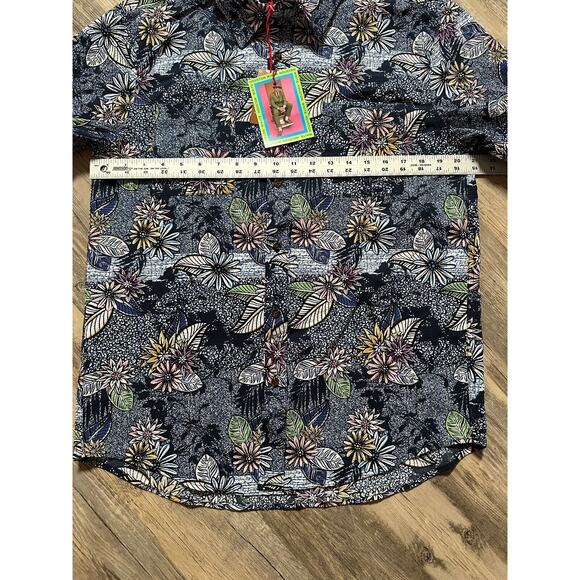 Houston White Adult Short Sleeve Journey Button-Down Shirt Navy Floral Tropical - Picture 3 of 6